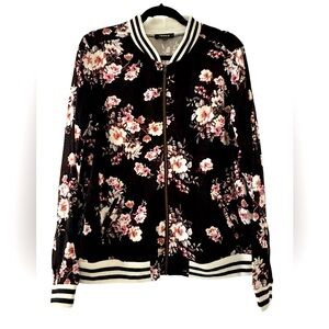 Torrid Plus Size, Zip-up, Lightweight Floral Bomber Jacket with Stripe Details